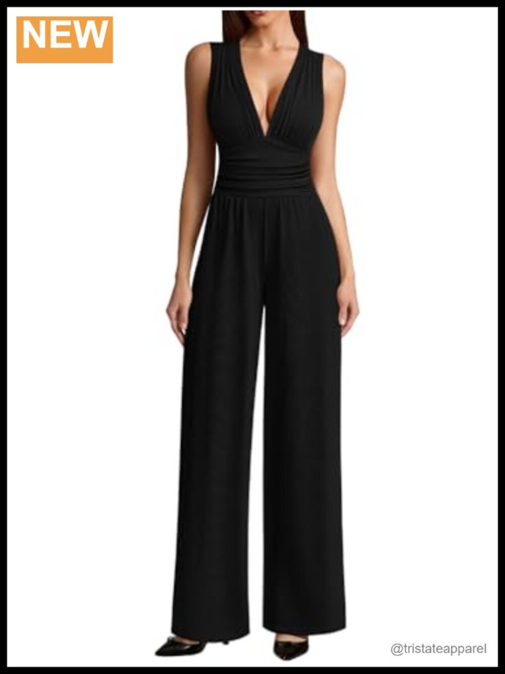 Sexy Sleeveless Deep V Neck Ruched Wide Leg Jumpsuit